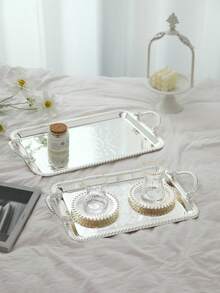 1/2/3 Stücke luxuriöses hochwertiges versilbertes Eisenblech, dekoriert mit exquisiten geschnitzten Mustern - elegantes multifunktionales Dekorationstablett, geeignet für Nachmittagstee, Familientreffen, Partys, Hotelempfang und Hochzeitsdekoration Zuhause - Verschiedenfarbig - Übersicht 4