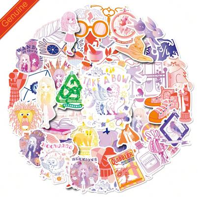 Harry Potter 50张哈利波特霍格沃茨四大学院徽章道具粉色贴纸，复古水彩防水贴纸，适用于派对装饰、信封、水瓶、笔记本电脑、保险杠、水瓶、手机、硬壳礼品、帽子、汽车等，青少年成人趣味贴纸