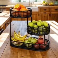 Senmeo 3-Tier Black Metal Fruit Basket (Large Capacity, Lid), Rustproof For Fruits/Veggies/Snacks/Cosmetics/Skincare - màu đen - Xem 1