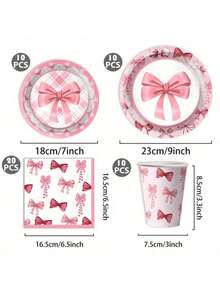50pcs Pink Bow Birthday Party Themed Disposable Tableware Set, Includes Disposable Plates, Napkins, And Paper Cups , Perfect For Music Festival, New Year's Celebrations,Back-To-School Celebrations - Multicolor - View 15