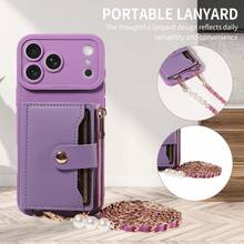 1件装磨砂系列手机壳，带挂绳、镜子、卡槽、拉链钱包和珍珠链，兼容苹果17 Pro Max/17/Air/17 Pro/17e/16/15/14/13/12/11 Pro Max/Plus Mini，三星Galaxy A56/A54/A53/A52/A51/A50/A36/A34/A33/A32/A26/A23/A22/A21S/A16/A14/A13/A12/A06，防震防摔 - 紫色 - 查看 6