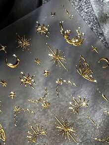 1pc Gold Stamping Metal Moon 5D Nail Stickers Shiny Vintage Silver Patterns Elegant Self Adhesive Decorative Nail Manicure Decals - Nhiều màu 3 - Xem 6