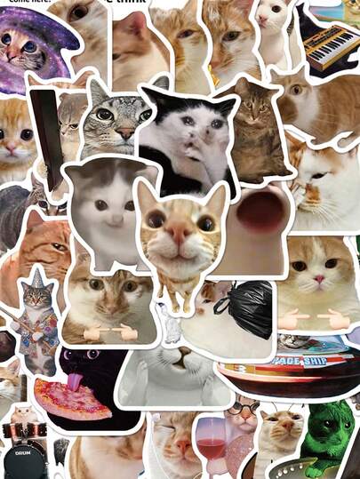 SCXXBSW 50pcs Cat Memes Collection, Creative Cartoon, Cartoon Graffiti Stickers For Journaling, Phone Cases, Notebooks, Laptops, Suitcases, And Refrigerator Decor