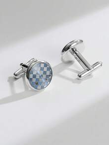 1 Pair High-End Brass Chessboard Patterned Cufflinks, Fashionable French Shirt Accessory For Men