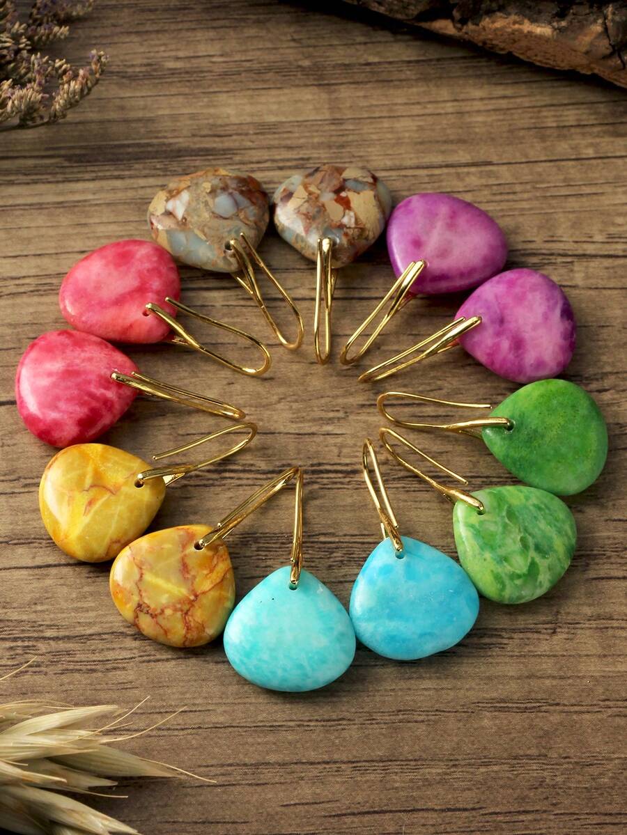 Colorful Imperial Stone Water Drop Earrings, Delicate Natural Stone Triangle Y2K Resort Earrings - Multicolor - View 1