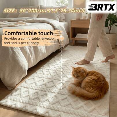 1pc 3D Geometric Pattern Plush Carpet, Washable, Multiple Sizes Available, Bedroom/Living Room Rug - Rhombus Design Soft Anti-Slip Mat, Suitable For High-Traffic Areas And Pet-Friendly Homes