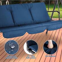 Silla Columpio para Jardín ¡Relájate! │ Banco Mecedor de 3 Plazas con Toldo Ajustable y Cojines Mullidos │ Estructura de Acero para Exterior │ Perfecto para Porche, Terraza o Patio - Azul - Ver 6