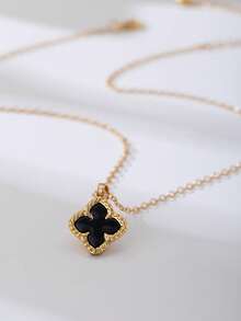 1pc Rhinestone Embellished Hollow Metal Punk Gothic Flower & Geometric Clover Minimalist Necklace