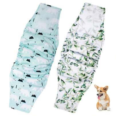 2PCS Reusable Dog Diapers For Male Dogs, Soft Breathable Puppy Diapers With Adorable Prints, Adjustable Waist For Incontinence, Post-Surgery Care & Indoor Training