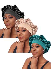 3/8/1pc Women Silk Satin Wide Brim Hair Caps, Everyday Wear Hair Sleep Cap - Multicolor - View 12