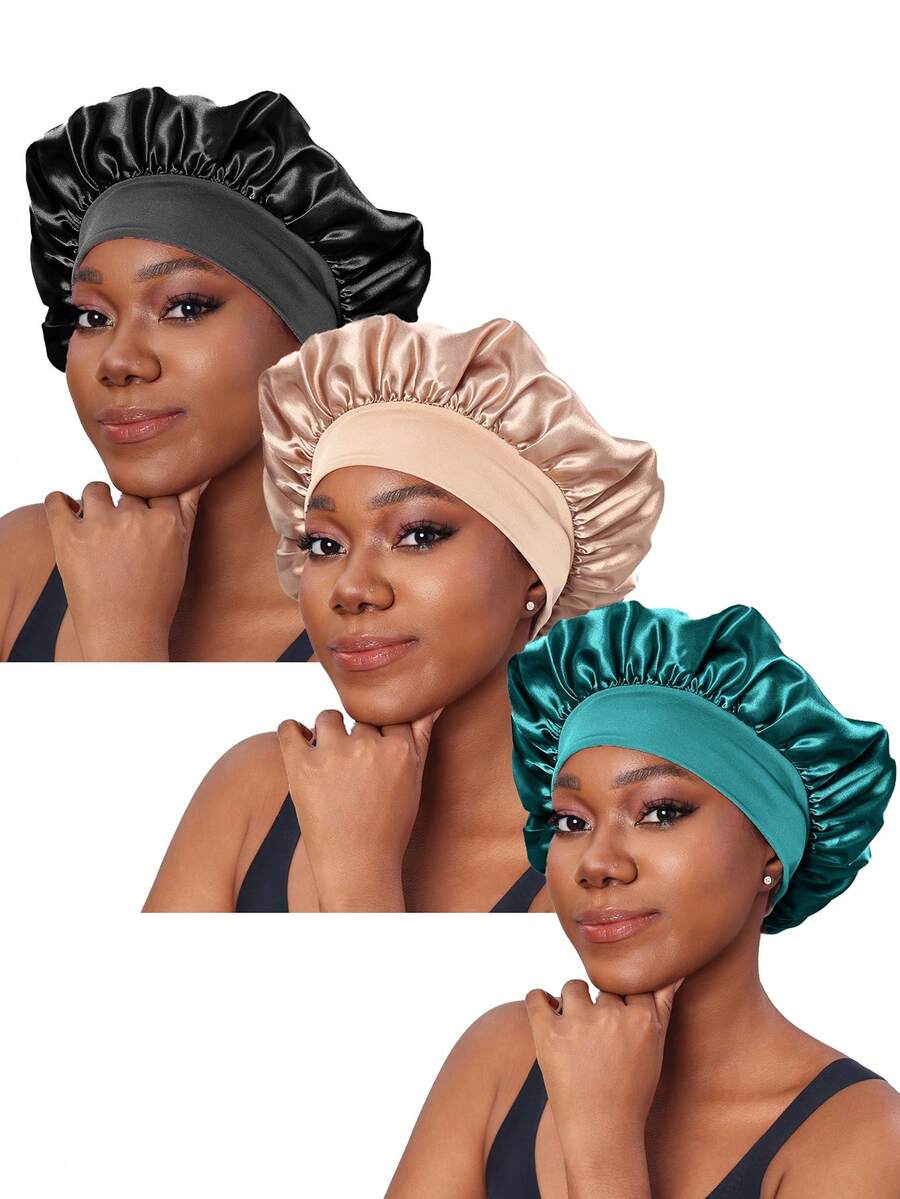 3条装女士多色宽檐发带，丝缎材质，适合日常佩戴