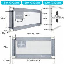 Bed Rail, 150/180/200 Cm Bed Rail, Fall Protection, Height Adjustable, Grey