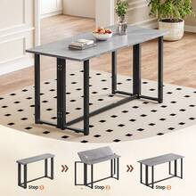 Dining Table And Chairs Set Of 4,Concrete Effect Folding Table With Upholstered Faxu Leather Chairs For Dining Room,Kitchen - Cement Gray Table + Linen Gray Chair - View 5