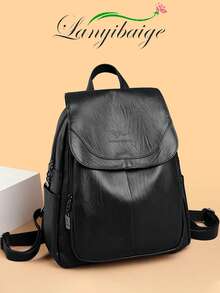 LANYIBAIGE Women's Soft PU Leather Backpack, Student School Bag, High-Quality Multifunctional Backpack, Women's One Shoulder Commuter Bag - Black - View 11