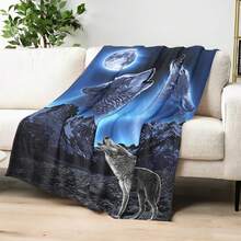 Wolf Howling At The Moon Mountain Night Cartoon Blanket Soft Cozy Multi Purpose Throw For Home Bedroom Living Room Sofa Gift - Multicolor - View 5