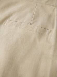 Men's Linen Pants Solid Color Pleated Mid Waist Straight Leg Casual Trousers With Pockets For Daily Office - 卡其 - 查看 10