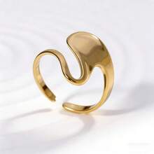 COINBUFF 1pc Minimalist Wavy Line Stainless Steel Plated Gold Adjustable Non-Fading Ring, Suitable For Daily Wear And Holiday Gifts - As Shown - View 5