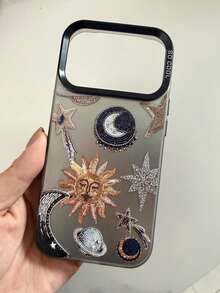 合金月亮元素时尚手机壳 1 件装 日月彩色银色外壳手机壳 兼容 16 新款时尚个性化创意防摔优雅复古艺术小众设计 兼容 17/15/14/13/12 春季礼物 生日周年纪念 - 彩色 - 查看 5
