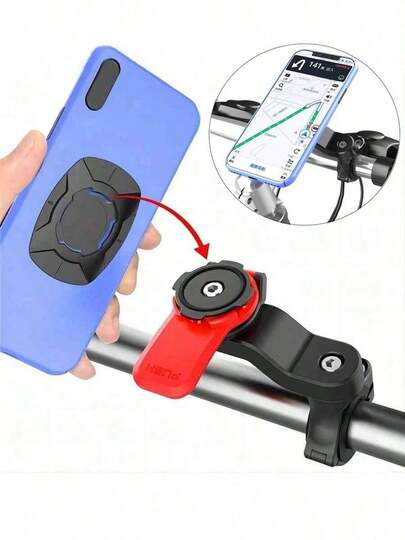 Motorcycle Bicycle Phone Holder - Shock-Absorbing Bicycle/Motorcycle Handlebar Clamp With Lock, 360° Rotation, Non-Slip Silicone Pad, Adjustable, Compatible With IPhone 17 Pro Max Mountain Bike