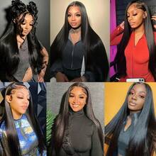 Glueless Black Straight Hair Wig Lace Closure 13x4 Lace Frontal Wig -180% Density Pre Plucked & Cut Lace Front Hand Weaves Wig For Women 180% Density Wear & Go Wigs Hairpiece Natural Looking Hairline - Natural & Black - View 9