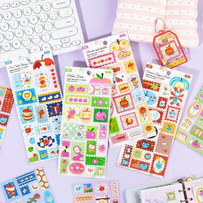 2张苹果宇宙复古图案材料纸，复古风格装饰贴纸，可用于DIY手机壳、日记本、拼贴画、吊坠制作