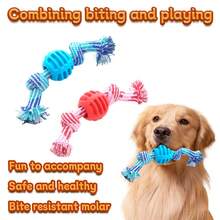 1pc Cotton Rope Knot Dog Chew Toy With Spiky Rubber Ball, Durable Teething Aid For Puppies, Teeth Cleaning Molar Stick For Small Medium Dogs, Oral Health Care Puppy Essentials - 玫紅色 - 查看 1