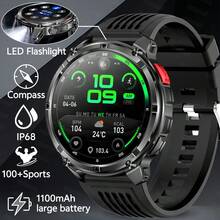 KENPANG 2026新款男士户外运动智能手表，1.7英寸大触摸屏，1100mAh超大电池，强光LED手电筒，双色表带，合金机身，蓝牙通话，指南针，运动轨迹追踪器，IP68级防水，兼容iOS和安卓系统 - 彩色 - 查看 16
