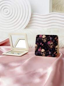 1pc Gothic Style Skull Series Vanity Mirror, Foldable Lightweight Compact Handheld Mirror, Durable PU Leather, Suitable For All Occasions, Portable Pocket Mirror With Classic Skull, Rose, Butterfly, Spider Web, Heart Patterns, 180° Flip Design - Multicolor - View 12