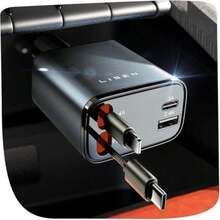 LISEN 69W Cargador para Auto Retráctil [USB 4 en 1] Cargador para Carro  Air 17 Accesorios para Auto Compatible con Galaxy S25/S24 Ultra 17/16/15/14/13/12  Regalos Navideños - Gris Oscuro - Ver 8