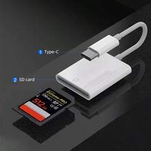 快速充电 USB-C SD 卡读卡器，告别转接器的烦恼，直接连接相机，使用便捷。兼容苹果 15/16/17 英寸及安卓旗舰设备，一步完成照片传输和存储。复活节春季好礼。 - 白色 - 查看 1