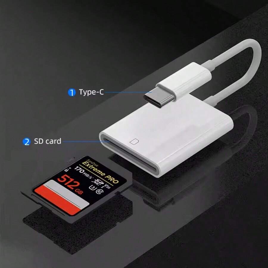 快速充电 USB-C SD 卡读卡器，告别转接器的烦恼，直接连接相机，使用便捷。兼容苹果 15/16/17 英寸及安卓旗舰设备，一步完成照片传输和存储。复活节春季好礼。 - 白色 - 查看 1