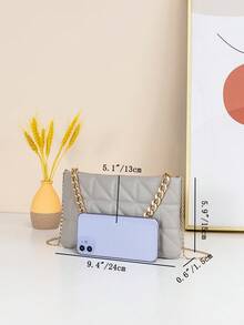 1pc Girls' Quilted Embroidered Handbag Shoulder Bag, Metal Chain Decor, Multipurpose, Great Gift - Multicolor - View 4