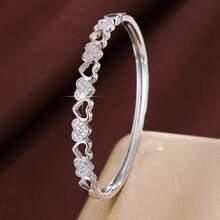 1pc Elegant Heart-Shaped Cubic Zirconia Inlaid Women's Fashion Bracelet, Valentine's Day Gift - Multicolor - View 2