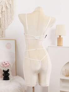 Wild Classic Sexy Lace Patchwork Lingerie Set, Includes Camisole & Thong - Black and White - View 5