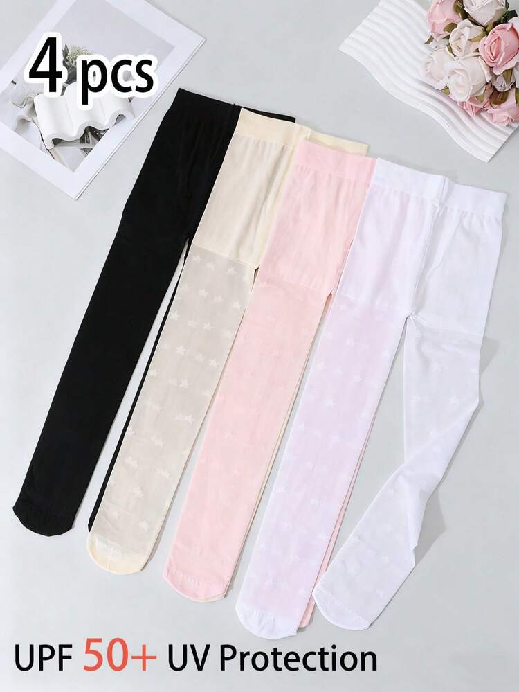 4 đôi quần tất họa tiết ngôi sao cho bé gái, chống nắng UPF 50+, màu cơ bản, dệt mật độ cao, co giãn và mỏng, thích hợp cho mùa hè. - Nhiều màu - Xem 12