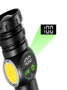 Rechargeable USB LED Tactical Flashlight With Strong Magnet, COB Side Light, Suitable For Camping, Fishing, Emergencies, Adjustable Spot/Flood Beam, Waterproof, For Outdoor Work, Car, Home Use (Product + Box + Cable) - Black - View 12