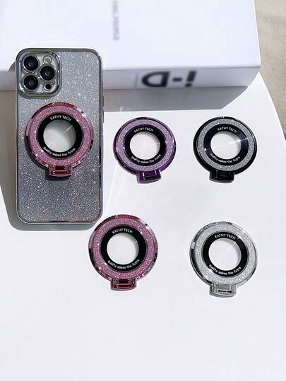 Vòng giữ điện thoại lấp lánh kim cương tối giản 1 chiếc, giá đỡ điện thoại thời trang nhiều màu sắc mới, có keo dính, phù hợp với đế sạc từ tính, ốp lưng điện thoại, sạc không dây gấp gọn sáng tạo, xoay 360°, gương soi, giá đỡ đa năng sử dụng ngang và dọc, quà tặng ngày Valentine