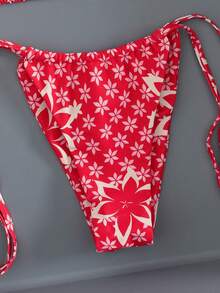 Sultry Sol Conjunto de bikini de mujer con cuello de halter, sexy, elegante y cómodo, con estampado de hoja de arce, tela de alta elasticidad, decoración con colgante metálico, adecuado para primavera/verano, playa, resort, piscina, fiesta, traje de baño de 2 piezas - Rosa Fucsia - Ver 10