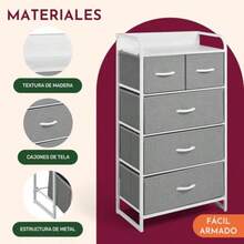 CYRACK and PACK Comoda Cajonera Estructural con 5 Cajones de Tela para Ropa Soporta hasta 70 Kg Almacenamiento Hogar y Oficina Buro de Torre 4 Niveles Mueble para Recamara Closet Organizador Color Gris - como en la foto - Ver 3