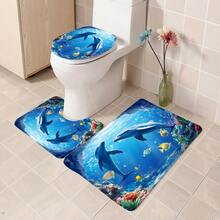 1pc/3pcs/4pcs Underwater World Dolphin Multifunctional Bathroom Decor Shower Curtain Set, Free 12 Hooks Included, Elegant Holiday Atmosphere, Bathroom Mat, U-Shaped Floor Mat And Round Toilet Mat, Suitable For All Scenarios Bathroom Set - Multicolor - View 7