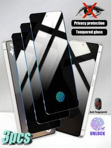 3pcs 9H Tempered Glass Screen Protector, Anti-Scratch, Anti-Shock, Anti-Peeping, Anti-Fingerprint, Compatible With Samsung Galaxy S9/S10/S20/S20+/S20 Ultra/ S21 Ultra/S21 /S21+/S22 Ultra/S22 /S22+/S23/S23+/S23Ultra/S24/S24+/S24Ultra//S25/S25+/S25Ultra/S26 Ultra/S26 Plus/S26 Curved Screen Models - Black - View 42