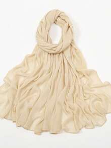 1pc Women's Solid Color Viscose Headscarf, Soft Wide-Edged Headband, Versatile Sun Protection Hijab Scarf, Suitable For Daily Wear - Beige - View 4