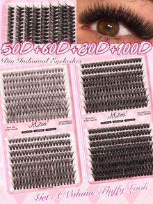 640片D型卷翘蓬松假睫毛套装，包含睫毛胶、镊子、睫毛刷、放大睫毛，轻盈可重复使用，大容量单根假睫毛，柔软自然的混合睫毛，打造3D立体浓密眼妆。 - 彩色 - 查看 4