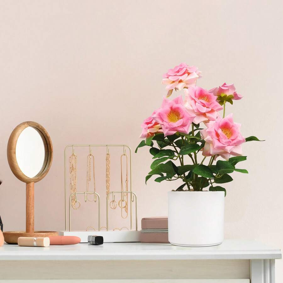 Imitierte Blume saisonale Rose grüne Topfpflanzen, geeignet für weiche Dekoration zuhause, Wohnzimmer Kaffeetisch Dekoration, Blumenschmuck, Heimdekoration künstliche Pflanzen, Innen-Simulationspflanzen, geeignet für Heimdekoration und Partyarrangements - Künstliche rosa Topfpflanze - Übersicht 1