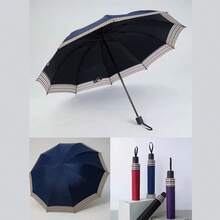 1把10骨黑色雨伞，两用折叠伞，格子饰边，促销印花雨伞