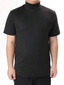 Men's Short Sleeve Mock Neck T-Shirt - Black - View 9