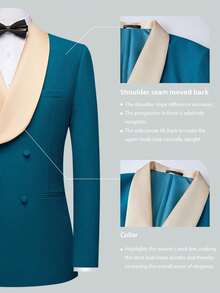 Men's Suit Shawl Lapel Double-Breasted Blazer & Pant Set - Formal 2-Piece Tuxedo With Wafer Knit Texture For Weddings & Black Tie Events - Màu xanh bạc hà - Xem 4