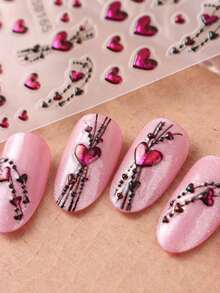 2pcs 5D Stereoscopic Heart Nail Stickers, Valentine's Day Red Heart Line Doodle Nail Art Stickers, New Year Nail Art Supplies, Wedding Nail Jewelry Decorations - 彩色 - 查看 5