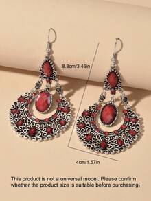 1对波西米亚风仿宝石水钻镂空耳坠，女士节日派对首饰 - 紅色 - 查看 4