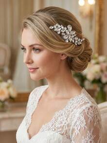 1 chiếc lược cài tóc cô dâu pha lê bạc, phụ kiện tóc cưới hình lá pha lê lấp lánh, trang trí tóc cô dâu và phù dâu thanh lịch. - Bạc - Xem 3